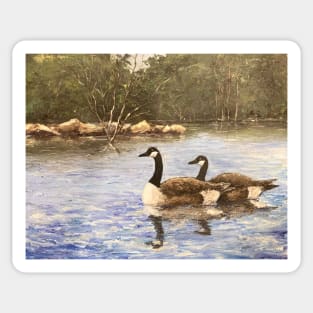 Duck Pond Oil on Canvas Sticker